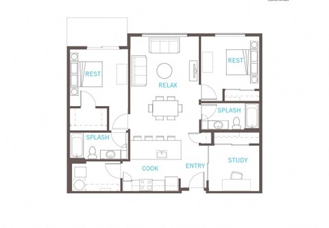 Two Bed Two Bath Floor Plan Two Bed Two Bath Floor Plan at Vue 22 Apartments, Washington